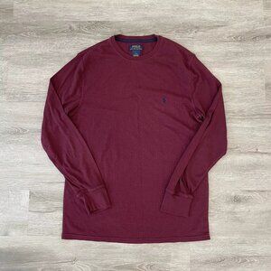 Polo Ralph Lauren Mens Thermal Waffle Knit Long Sleeve Shirt Maroon Red Size L